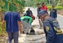 Peduli Laka Lantas, Bank Riau Kepri Bersama Ormas Gagak Hitam Perbaiki Jalan Berlubang