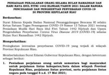 Isi Surat Edaran Gubernur Kepri Terkait Peniadaan Lintas Perjalanan antar Wilayah Selama Idul Fitri 2021 Surat Edaran Larangan Gubernur Kepri 2021