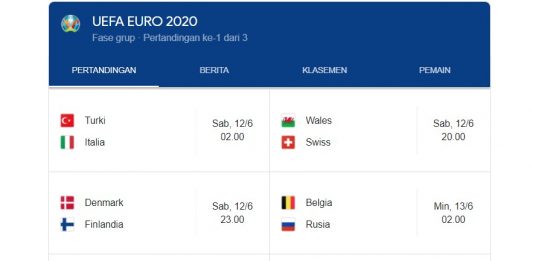 Jadwal Tanding Euro 2020