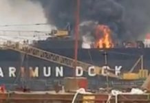 Kapal Tanker PERTAMINA Terbakar Hebat Saat Docking di PT MOS Tanjung Balai Karimun