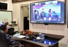 Kasal Laksamana TNI Yudo Margono Tinjau Latihan Opsfib dari Gedung OB Syaaf Mako Armada Laksamana TNI Yudo Margono acara peninjauan TFG kesiapan Latihan Opsfib TNI