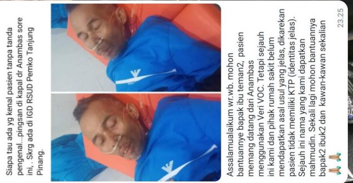 Orang tua tidak dikenal atau pria tanpa identitas ditemukan dalam keadaan pingsan