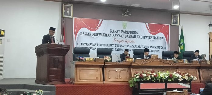 penyampaian pidato Bupati terhadap laporan pertanggungjawaban Bupati Natuna tahun ajaran 2022 dan penyampaian pidato Bupati terhadap Ranperda  tahun 2023