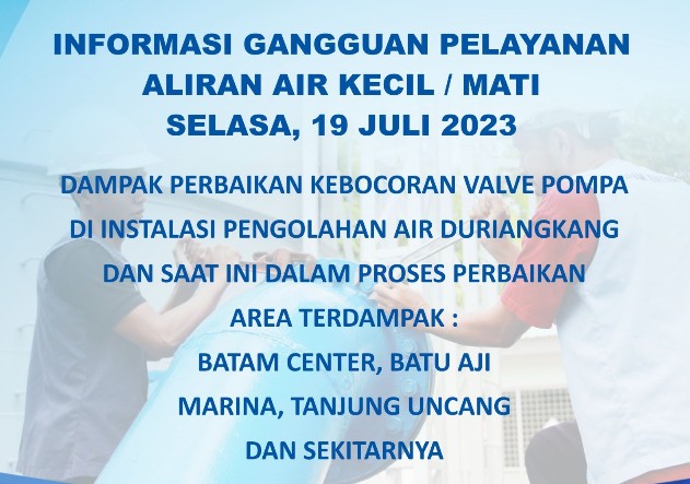 Air Batam hilir Perbaikan di dam duriangkang