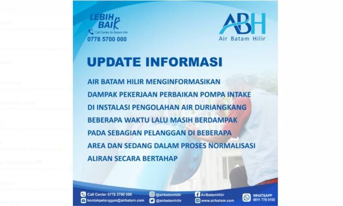 Berikut Area Berdampak Akibat Perbaikan Pompa Intake di Instalasi Air Duriangkang Berikut Area Berdampak Akibat Perbaikan Pompa Intake di Instalasi Air Duriangkang
