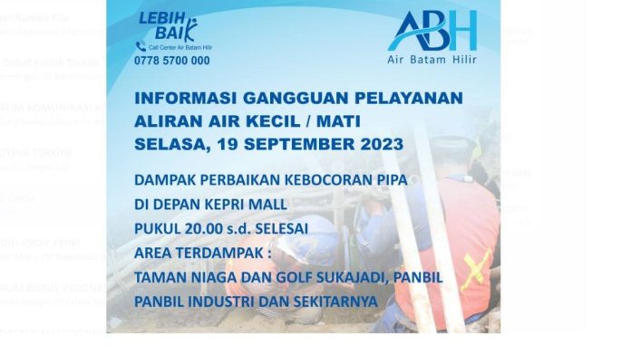 Info Terjadi Kebocoran Pipa DCIP DN 600mm di Depan Kepri Mall, Berikut Area Terdampak