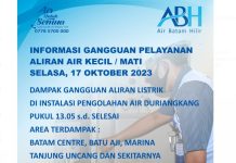 Info untuk Pelanggan Air Batam, Dampak Gangguan Listrik di Intalasi Air Duriangkang Info Air Batam Hilir, Dampak Gangguan Listrik di Intalasi Air Duriangkang