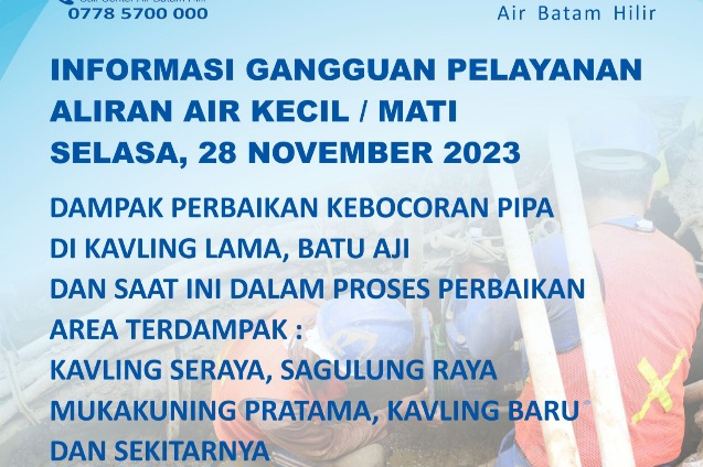 Info Pelanggan Air Batam Hilir, Kebocoran Pipa