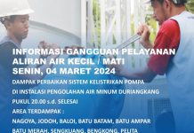 Ada Gangguan Air Dampak Perbaikan Kelistrikan Pompa Air Minum Duriangkang Ada Gangguan Air Dampak Perbaikan Kelistrikan Pompa Air Minum Duriangkang