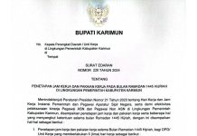 Simak SE Bupati Karimun: Efektifitas Jam Kerja PNS Selama Ramadhan 1445 Hijriah