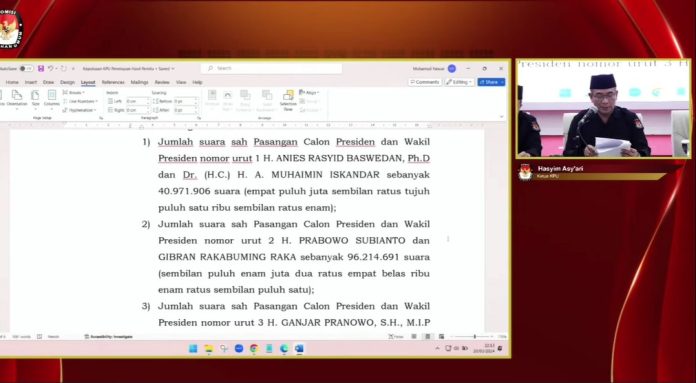 Ketua KPU RI Bacakan Hasil Pemilu 2024