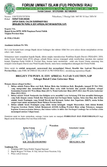 FUI Riau Dukung Edy Natar sebagai Bakal Calon Gubernur Riau 2024 FUI Riau Dukung Edy Natar sebagai Bakal Calon Gubernur Riau 2024
