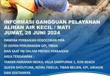 Info Perbaikan Kebocoran Pipa Air Batam Hilir di Perumahan GPI Tiban Kebocoran Pipa Air Batam Hilir