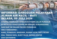 Info Gangguan Air Minum Dampak Perbaikan Pompa Jalur Punggur ke Duriangkang Info Gangguan Air Minum Dampak Perbaikan Pompa Jalur Punggur ke Duriangkang