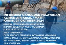Info Gangguan Air Dampak Pemeliharaan Jaringan Pipa Bundaran Kabil–Dotamana Gangguan Air