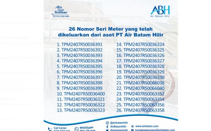 Pemberitahuan Pencurian Meteran Air ke Pelanggan Air Batam Hilir