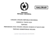 Presiden Jokowi Sahkan UU 61 Tahun 2024 Tentang Kementerian Negara Undang-Undang Nomor UU 61 Tahun 2024