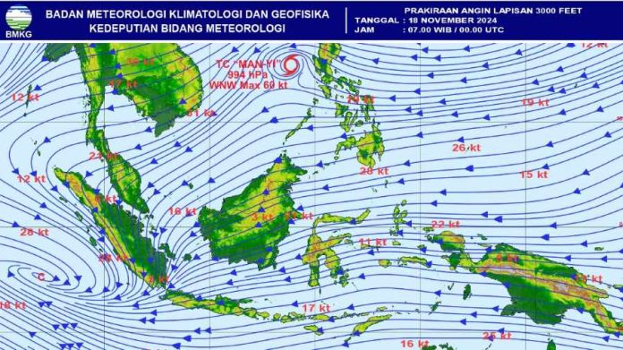 Prakiraan Cuaca Kepri 18-21 November 2024, Potensi Hujan Lebat Disertai Petir Dampak Topan Man-Yi