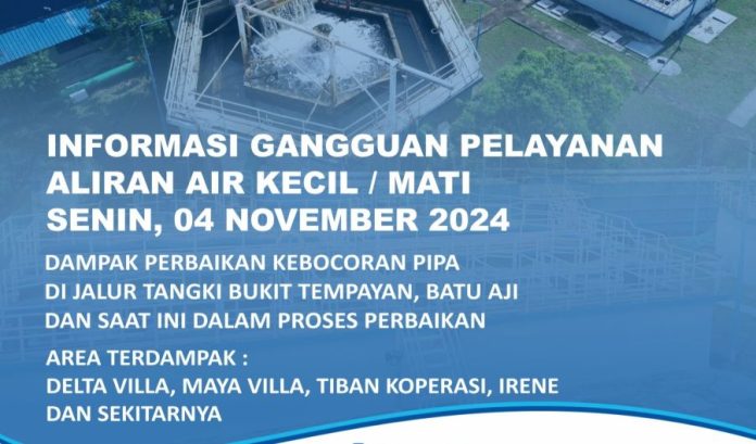 Info Gangguan Suplai Air Dampak Kebocoran Pipa di Jalur Tangki Bukit Tempayan Batuaji