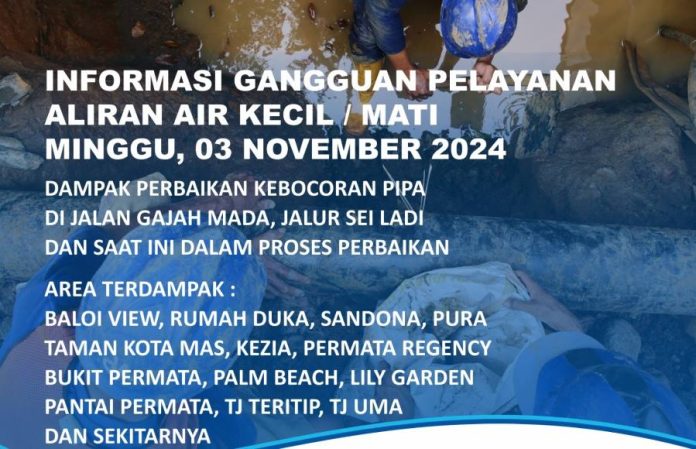 Suplai Air Dampak Kebocoran Pipa di Jalan Gajah Mada Jalur