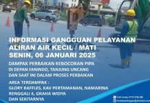 Info Gangguan Air Batam Dampak Kebocoran Pipa di Fanindo Tanjung Uncang