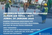 Info Gangguan Air Batam, Ada Kebocoran Pipa Depan Perum Duta Mas