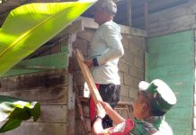 Babinsa Serda Dandang Suharyadi Bantu Warga Perbaiki Rumah di Desa Tarempa