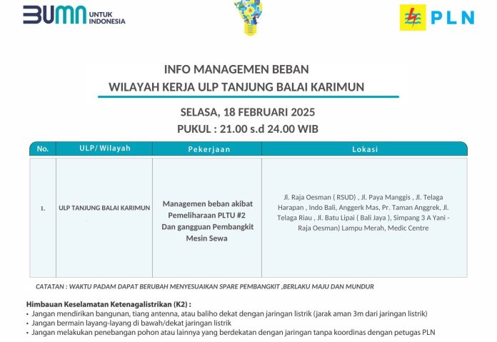 Mesin Rusak, PLN Karimun Lakukan Pemadaman Listrik Bergilir