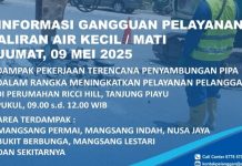 Info Gangguan Air Batam 9 Mei 2025, Ada Penyambungan Pipa di Tanjung Piayu Info Gangguan Air Batam 9 Mei 2025, Ada Penyambungan Pipa di Tanjung Piayu