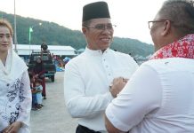 Bupati Aneng Sambut Kedatangan Wagub Nyanyang di Pelabuhan Sri Siantan Tarempa Bupati Aneng