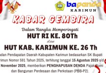 Kado HUT RI, Bupati Iskandarsyah Hapuskan Denda PBB-P2 Masyarakat Karimun Bupati Karimun, Iskandarsyah memberikan kado berupa penghapusan denda Pajak Bumi dan Bangunan
