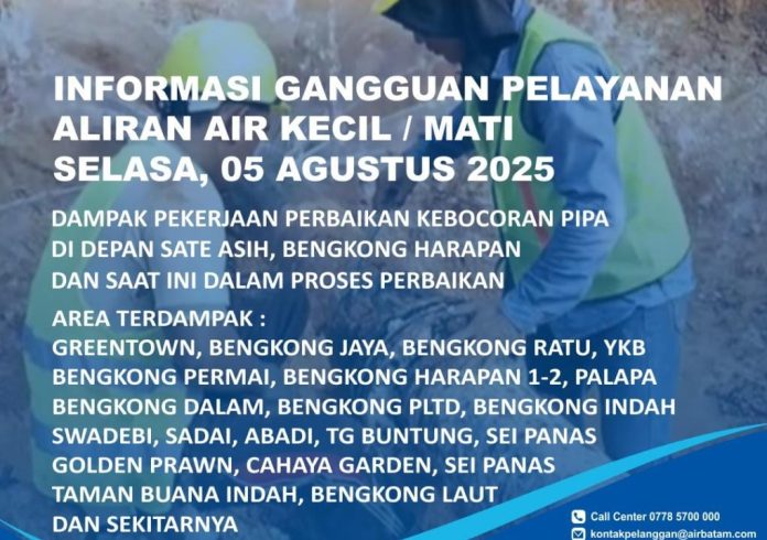 Info Gangguan Air Batam Dampak Perbaikan Pipa di Bengkong Harapan