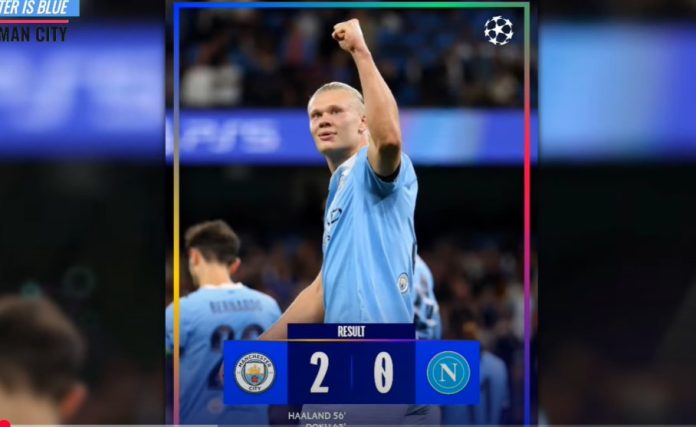 Erling Halaand di Pertandingan Manchester City 2-0 Napoli Liga Champions 2025-2026