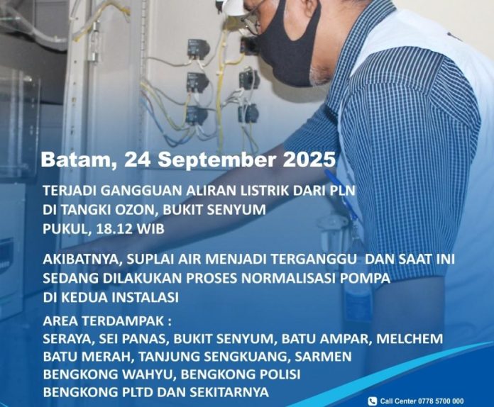 Info Gangguan Air Batam Dampak Masalah Aliran Listrik PLN ke Tangki Ozon Bukit Senyum