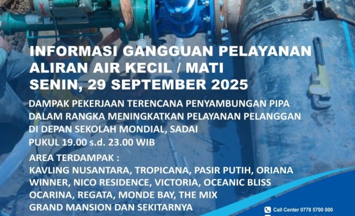 Info Gangguan Air Dampak Penyambungan Pipa Depan Sekolah Mondial Bengkong