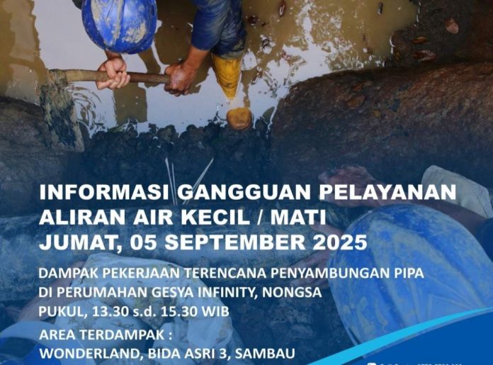 Info Gangguan Air Jumat Siang 5 September 2025 Wilayah Sambau Nongsa Info Gangguan Air Jumat Siang 5 September 2025 Wilayah Sambau Nongsa