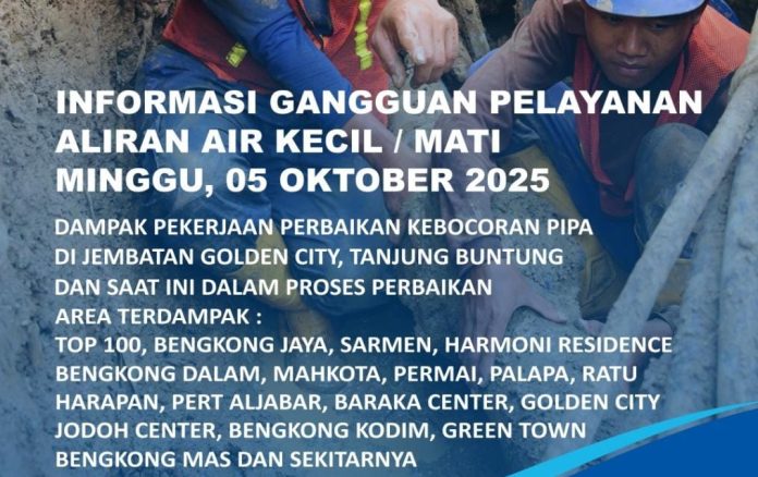 Info Gangguan Air Batam Dampak Kebocoran Pipa