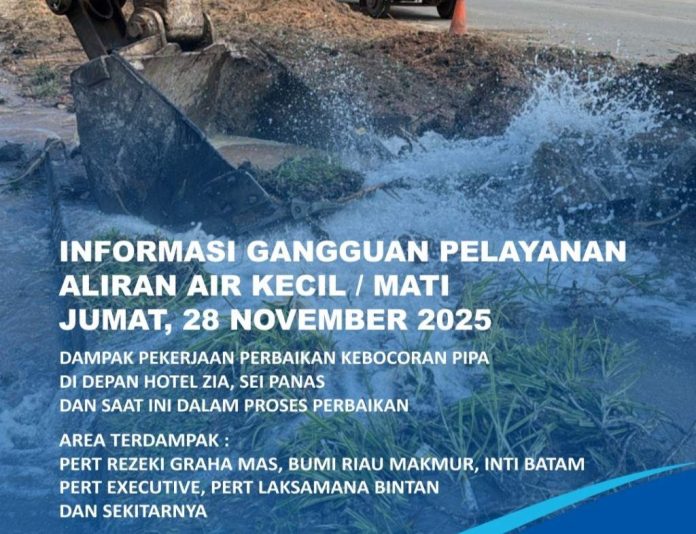 Info Gangguan Air Dampak Perbaikan Kebocoran Pipa depan Hotel Zia Sei Panas