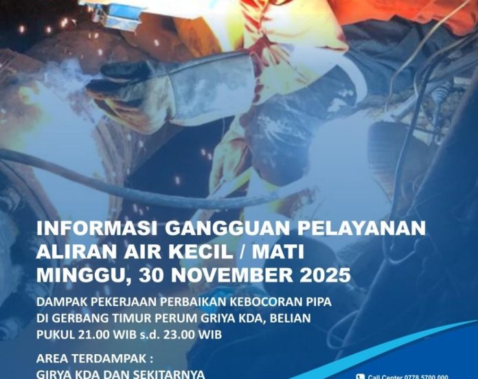 Info Gangguan Air Dampak Perbaikan Kebocoran di Gerbang Griya KDA Belian