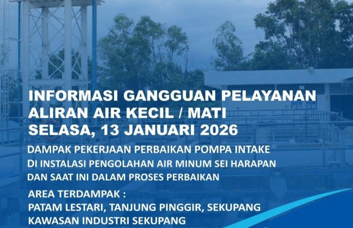 Info Gangguan Air Batam Dampak Perbaikan Pompa Intake di Instalasi Sei Harapan