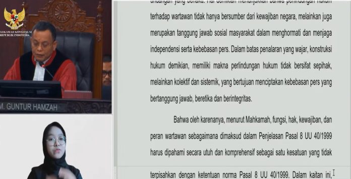 Mahkamah Konstitusi Putuskan Wartawan Tak Bisa Langsung Dijerat Pidana atau Perdata atas Karya Jurnalistik