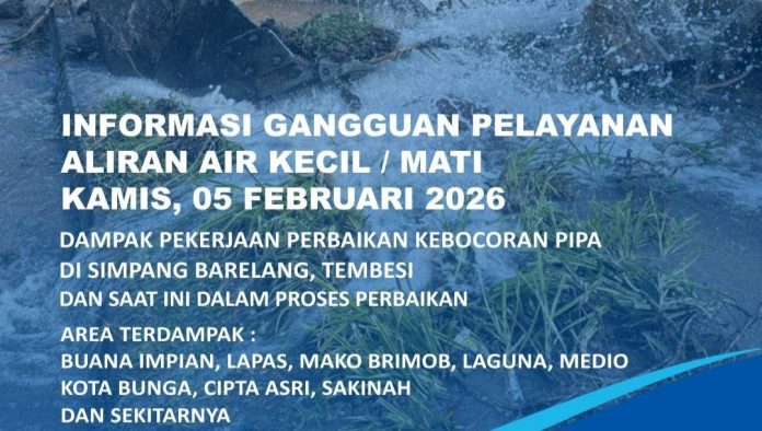 Info Gangguan Air Batam Dampak Perbaikan Kebocoran Pipa di Simpang Barelang