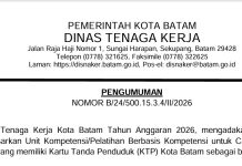 Pendaftaran Secara Online Pelatihan Berdasarkan Unit Kompetensi Dinas Tenaga Kerja Kota Batam Tahun Anggaran 2026