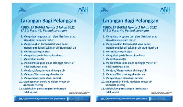 Praktik sambungan air ilegal dan pemakaian air secara tidak sah masih menjadi perhatian serius di Kota Batam