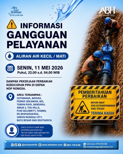 Info Gangguan Air Batam Dampak Perbaikan kebocoran