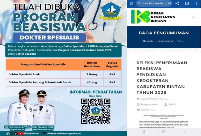 Optimalisasi Layanan Tenaga Medis, Pemkab Bintan Buka Beasiswa Dokter Spesialis