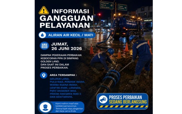 Info Gangguan Air Batam Dampak Perbaikan Pipa di Simpang Golden Land Batam Center