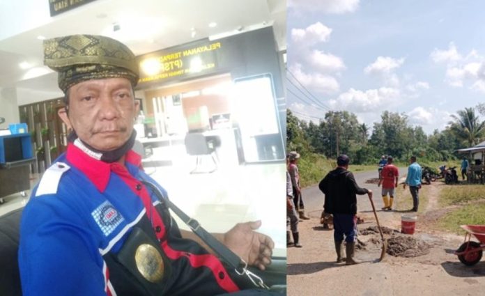 Di Singkep Barat Lingga, Pak Camat Terpaksa Tambal Jalan Provinsi dengan Patungan Rp10 Ribu Di Singkep Barat Lingga, Pak Camat Terpaksa Tambal Jalan Provinsi dengan Patungan Rp10 Ribu