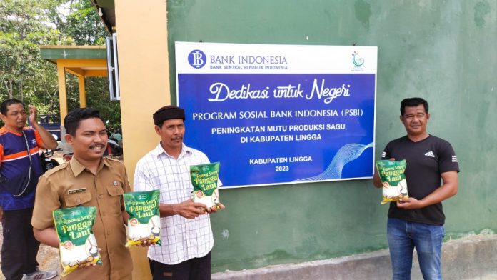 Melihat Proses Batang Sagu Jadi Tepung Hasil Kerjasama BI dan BUMDes di Desa Panggak Laut Lingga