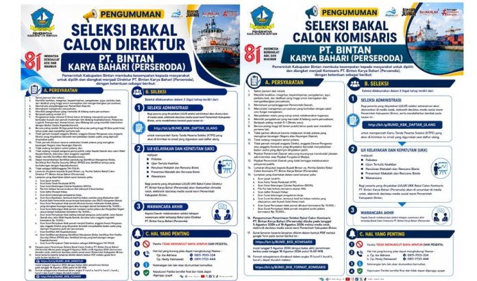 Pemkab Bintan Buka Seleksi Bakal Calon Komisaris dan Direktur BUMD Bintan Karya Bahari